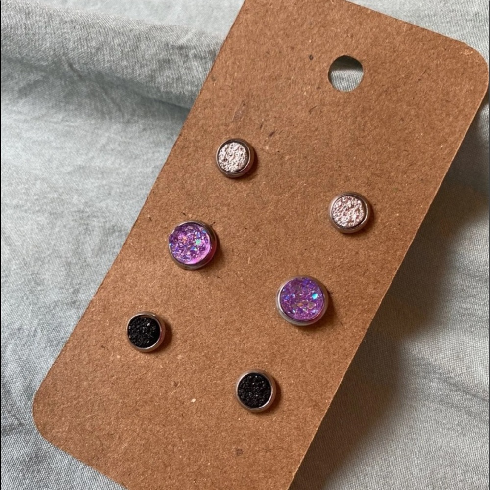 NEW! Faux Druzy Stud Earrings Set